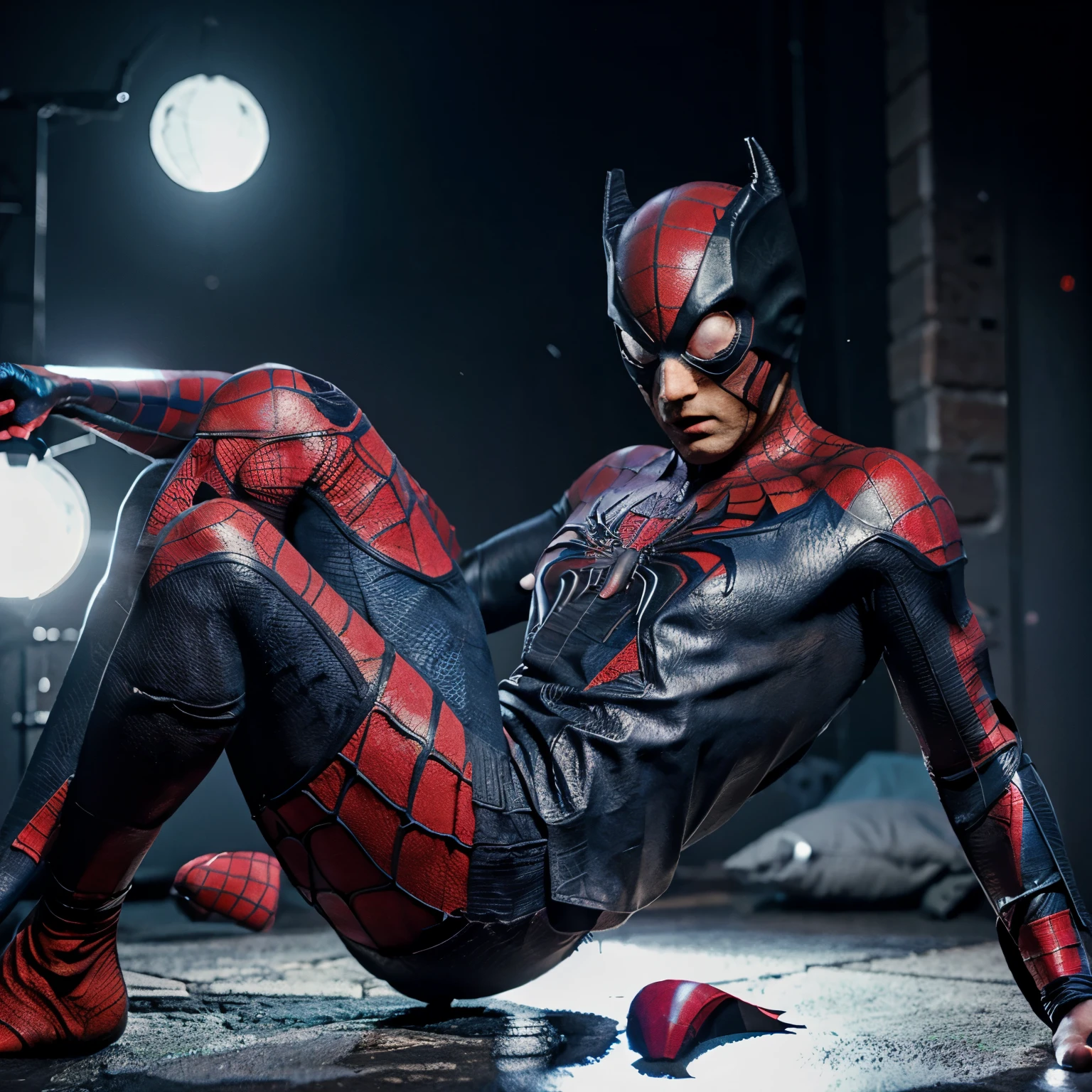 Spider-Man fused with Batman and extraterrestrial details