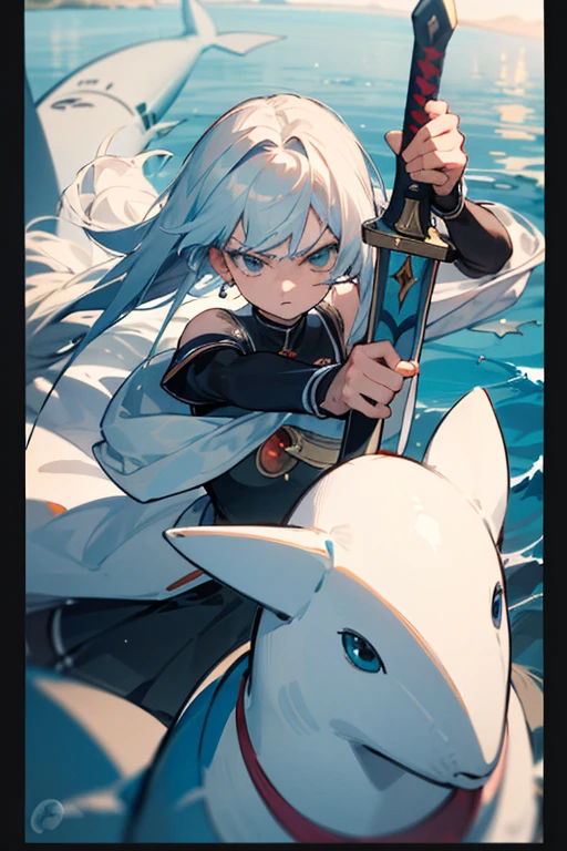 ((female)), ((anime)), ((mahou shoujo)), (detalhado), ((rosto perfeito)), ((batalha)), ((olhos azuis e ouvir)), (Holding a broadsword in his left hand)), ((Guardian Star)) , ((shark_baseado_roupa)), ((cabelo longo)), ((Espada Grande)), ((Enfrentamento agressivo)), ((raiva)), ((serious mode)), ((abiss ocean))