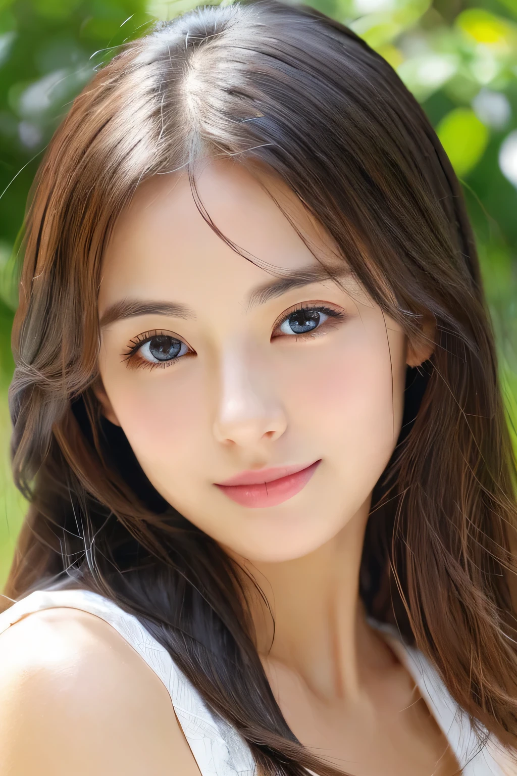 (((32ｋ,high details,high detail、masterpiece,attention to detail,alone))),Raw photo & realistic atmosphere,beautiful dark blue eyes,detailed mouth,glossy lips,thin eyebrows,fine eyes、Soft white skin that shines in every detail、her deep black eyes are so beautiful,Lip details、very beautiful face,very well-groomed face、lifelike face,Beautiful, shining lips,beautiful eyebrows,infinite reality, Realistic young gravure idol,she&#39;she&#39;she&#39;she&#39;she&#39;very cute woman , young gravure idol, young gravure idol, Very beautiful and cute Beautiful 21 year old girl,Incredibly beautiful and elegant，Beautiful 21 year old girl,natural soft light,（shiny hair,,Beautiful and kind eyes：1.5）,gentle smile,well-shaped chest,medium long hair,Tying up hair,Beautiful posture,no makeup,look ahead,
