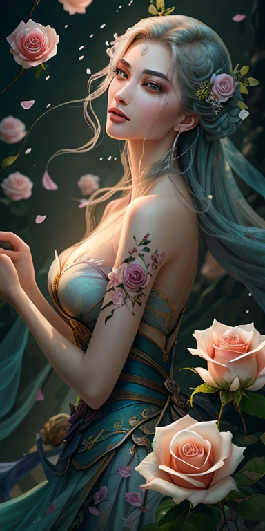 highest quality, super detailed, "赤Roseの花+poison" ,ultra wide angle,accent lighting,volume lighting,Backlight, (detailed light),((very delicate and beautiful)),dramatic_Shadow,light_trace,HDR、Rose、赤いRose、Petals fluttering、art、Water droplets on petals、A masterpiece of transparent painting、