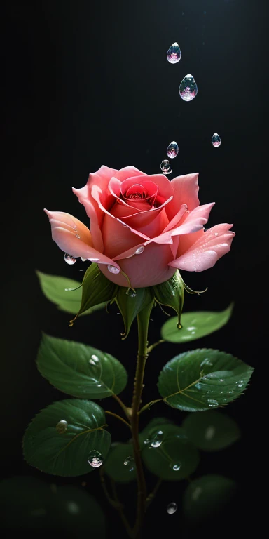 highest quality, super detailed, "赤いRoseの花+poison" ,ultra wide angle,accent lighting,volume lighting,Backlight, (detailed light),((very delicate and beautiful)),dramatic_Shadow,light_trace,HDR、Rose、赤いRose、Petals fluttering、art、Drops of water、花びらについたDrops of water、A masterpiece of transparent painting、びしょ濡れのRose、universe、
