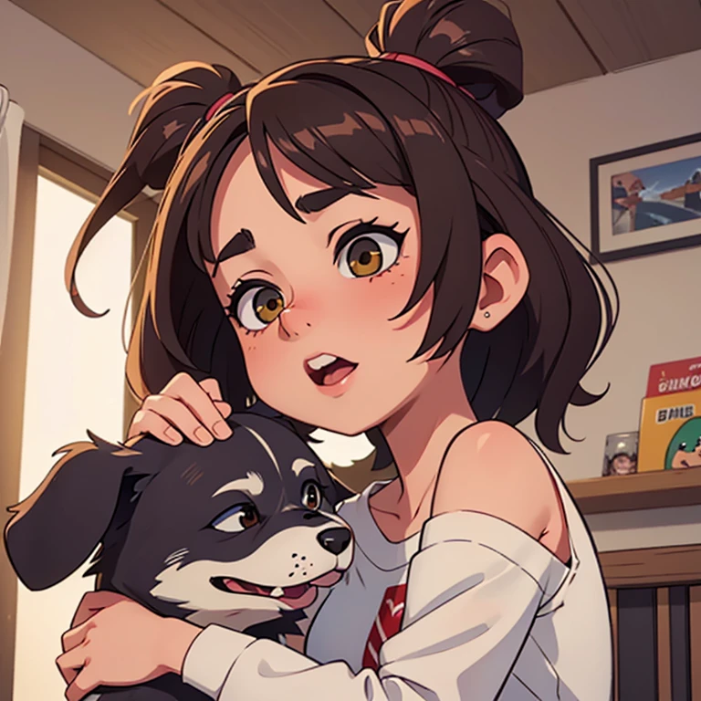NSFW, 1 girl, (()), cara exitada, teniendo sexo con un perro, incada, besando al perro en la boca