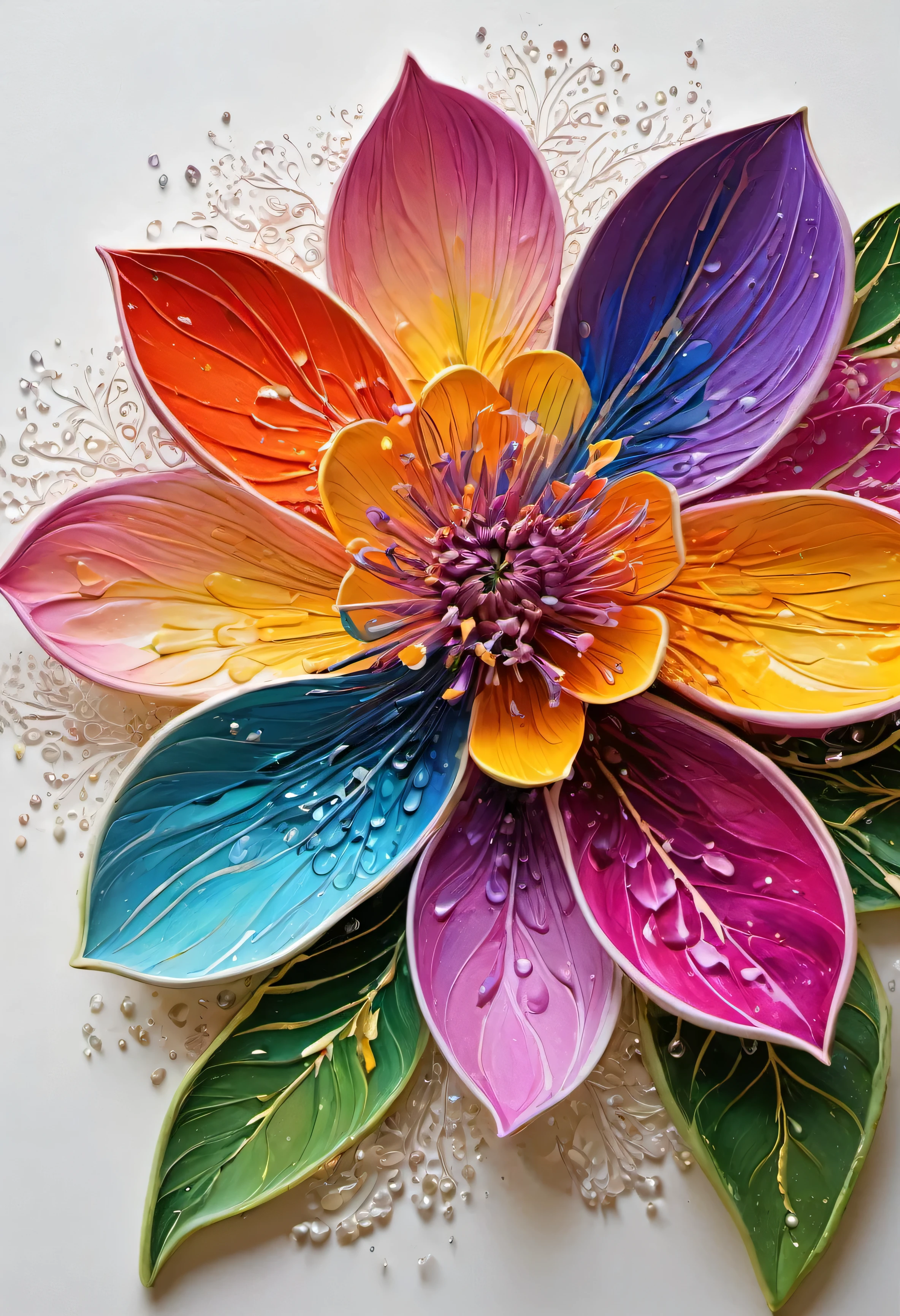 (Mejor calidad,4k,8K,high resolution,obra maestra:1.2),ultra detallado,(realista,photorealista,photo-realista:1.37),Flores de 3d, estilo alto relieve zentangle cerrar,tangled lines,Detailed flower petals,3d techniques,colores mezclados,patrones organicos,colores vibrantes y ricos,sombreado sutil,alto contraste,meticulous attention to detail,movimiento suave y fluido,colorful and intricate designs,harmonious composition,vides y hojas florecientes,flores aisladas sobre un lienzo en blanco,soft drops of water on the petals,pincelada texturizada y en capas,luminous and translucent effect,Quiet and peaceful environment,Motivos inspirados en la naturaleza,perspectiva de cerca sobre elementos florales,trazos vivos y expresivos,artistic exploration and creativity,inspired by zen philosophy,fluid and interconnected lines,patrones y ritmos repetitivos,meditative and calm energy,equilibrio armonioso entre y control,dimensiones de belleza y tranquilidad,transient and ephemeral beauty,microcosmos de las maravillas de la naturaleza.