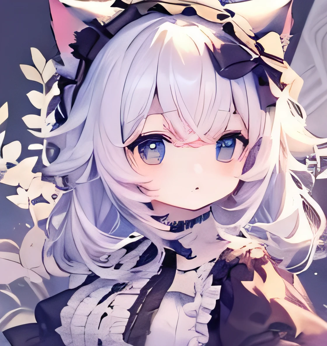 ((background is white、1 body、1 person:1.5))SD character、deformed、big eyes、Black ta Gothic Top、、Cat ear、silver hair、full body shot、Short leg、(超Short leg:1.4)、Background White