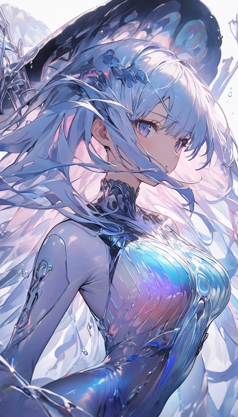 1girl,(highest quality、masterpiece、High resolution、detailed)､anime、flat,
BREAK
//Fashions 
Jellyfish Warrior,
Transform into a fierce and formidable warrior inspired by the graceful movements of a jellyfish, Start with a sleek and futuristic bodysuit or catsuit in a metallic or iridescent fabric for a modern edge, 
BREAK
Add strategic armor pieces or embellishments reminiscent of jellyfish anatomy, such as translucent panels, ribbed textures, 
or LED lights, Incorporate flowing fabric or fringe accents to emulate the movement of jellyfish tentacles, creating a dynamic and visually striking silhouette, Accessorize with futuristic weapons or props like a trident or staff to complete the warrior aesthetic, ready to conquer any underwater realm,
BREAK