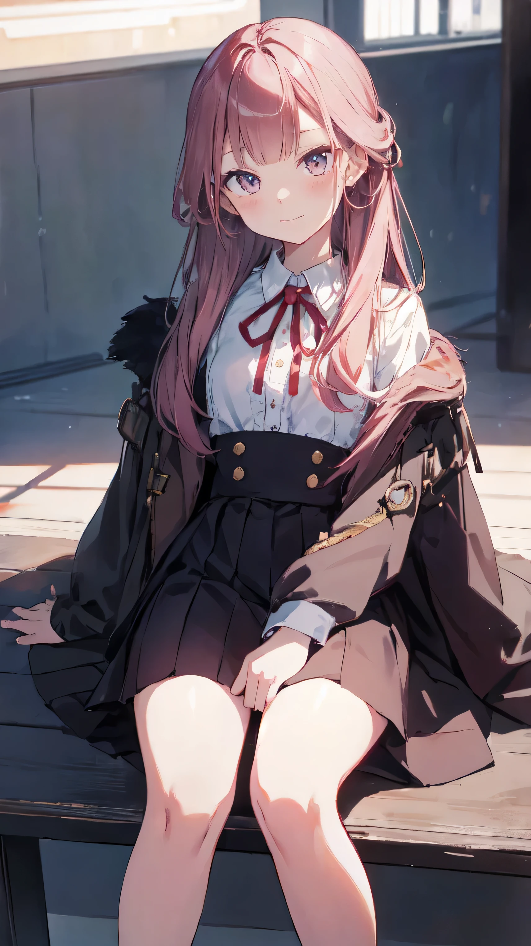 master piece、Highest image quality、highest quality、 ((panic))、glossy hair quality、small face、sitting、Super detailed and beautiful bright eyes、Super detailed clear and beautiful face、(cute illustration:1.2), High-resolution, ultra-detailed, best quality, embarrassed、skirt、(thighs)