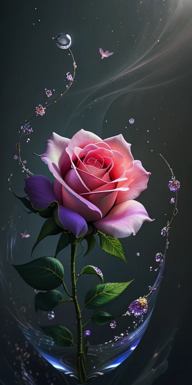 highest quality, super detailed, "赤いRoseの花+Crescent Moon+night sky" ,ultra wide angle,accent lighting,volume lighting, (detailed light),((非常に繊細で美New)),HDR、Rose、赤いRose、Petals fluttering、art、Glowing water droplets、Drops of water on the petals、A masterpiece of transparent painting、universe、poison々New、