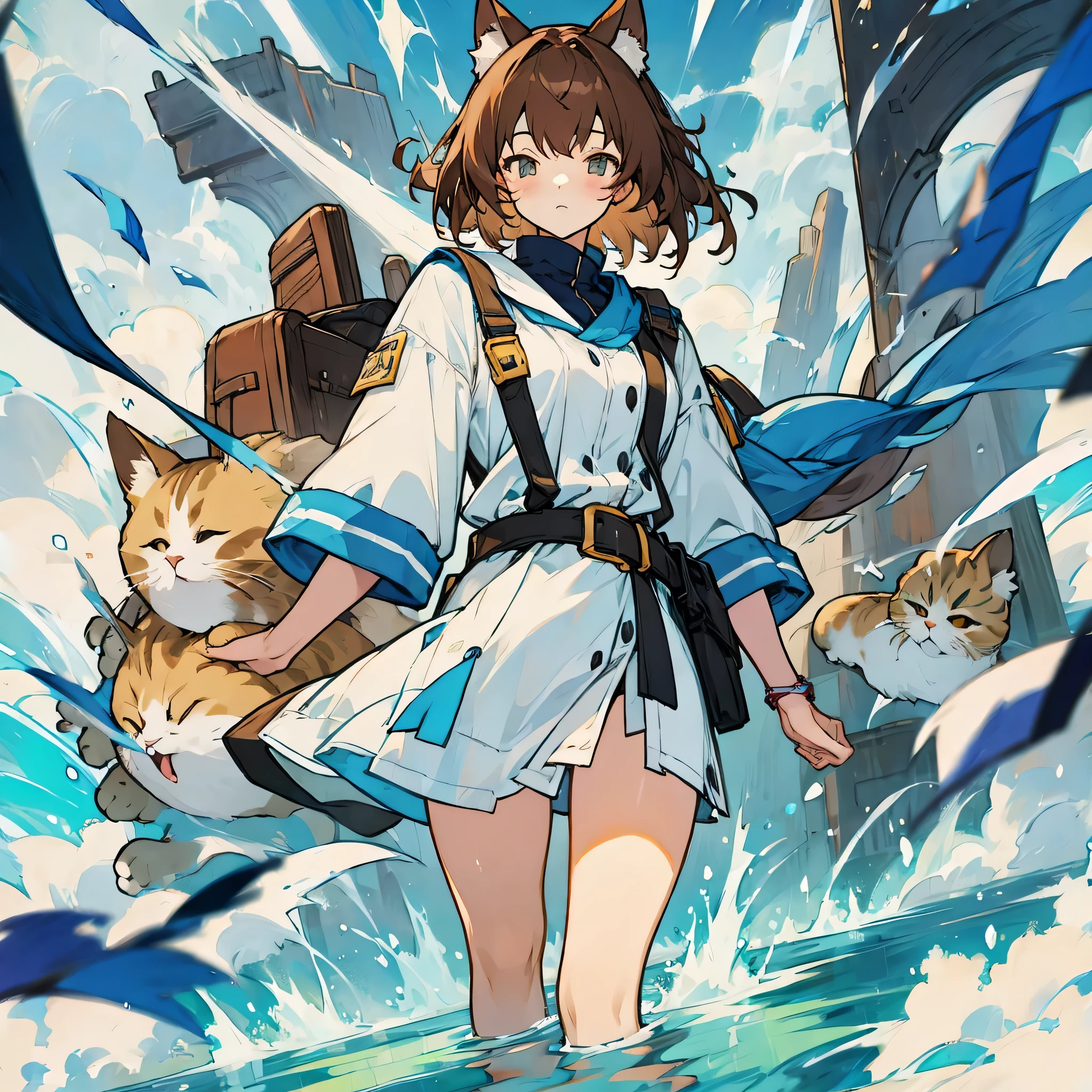 brown hair、Cat ear、girl、So that the whole body is reflected