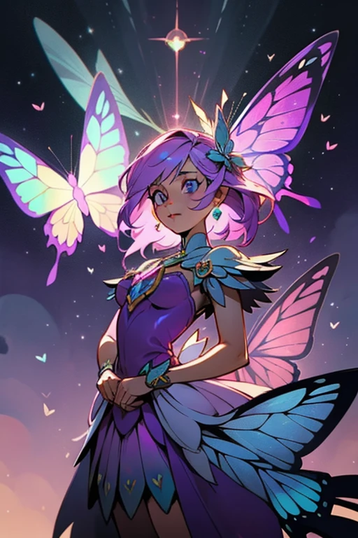 In the enchanted realm of League of Legends, a magical girl with butterfly-inspired attire captivates the heart and senses. Clad in a Star Guardian outfit, bursting with shades of radiant purple and pink, she radiates cuteness that's impossible to ignore. Her Helling Magic User costume, adorned with intricate butterfly designs, showcases her status as a cleric: a guardian of hope and life.
The outfit is designed with an emphasis on the wings, each feather meticulously crafted, shimmering with butterfly-like iridescence. The blouse frames her elegant torso, the skirt billows softly with every
