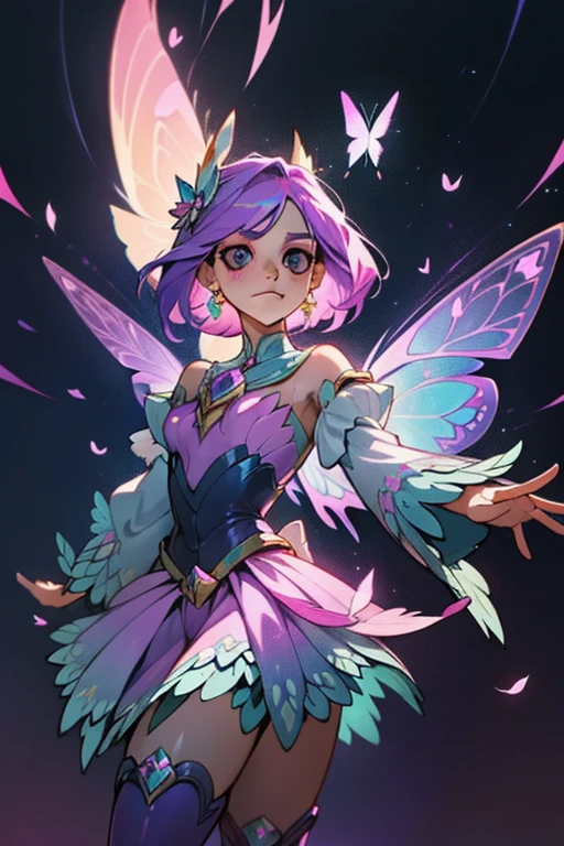 In the enchanted realm of League of Legends, a magical girl with butterfly-inspired attire captivates the heart and senses. Clad in a Star Guardian outfit, bursting with shades of radiant purple and pink, she radiates cuteness that's impossible to ignore. Her Helling Magic User costume, adorned with intricate butterfly designs, showcases her status as a cleric: a guardian of hope and life.
The outfit is designed with an emphasis on the wings, each feather meticulously crafted, shimmering with butterfly-like iridescence. The blouse frames her elegant torso, the skirt billows softly with every
