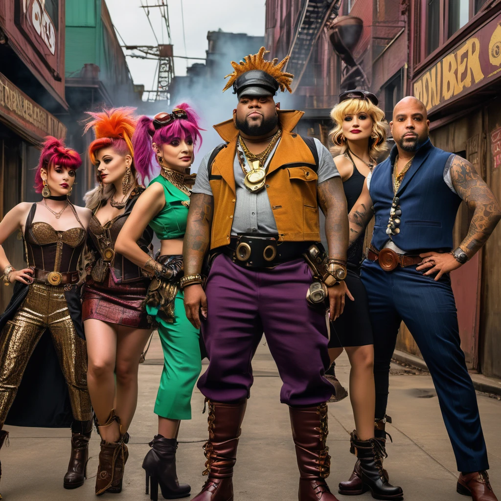 The cast of Bebop recreating their iconic cover in Steam Punk aesthetic