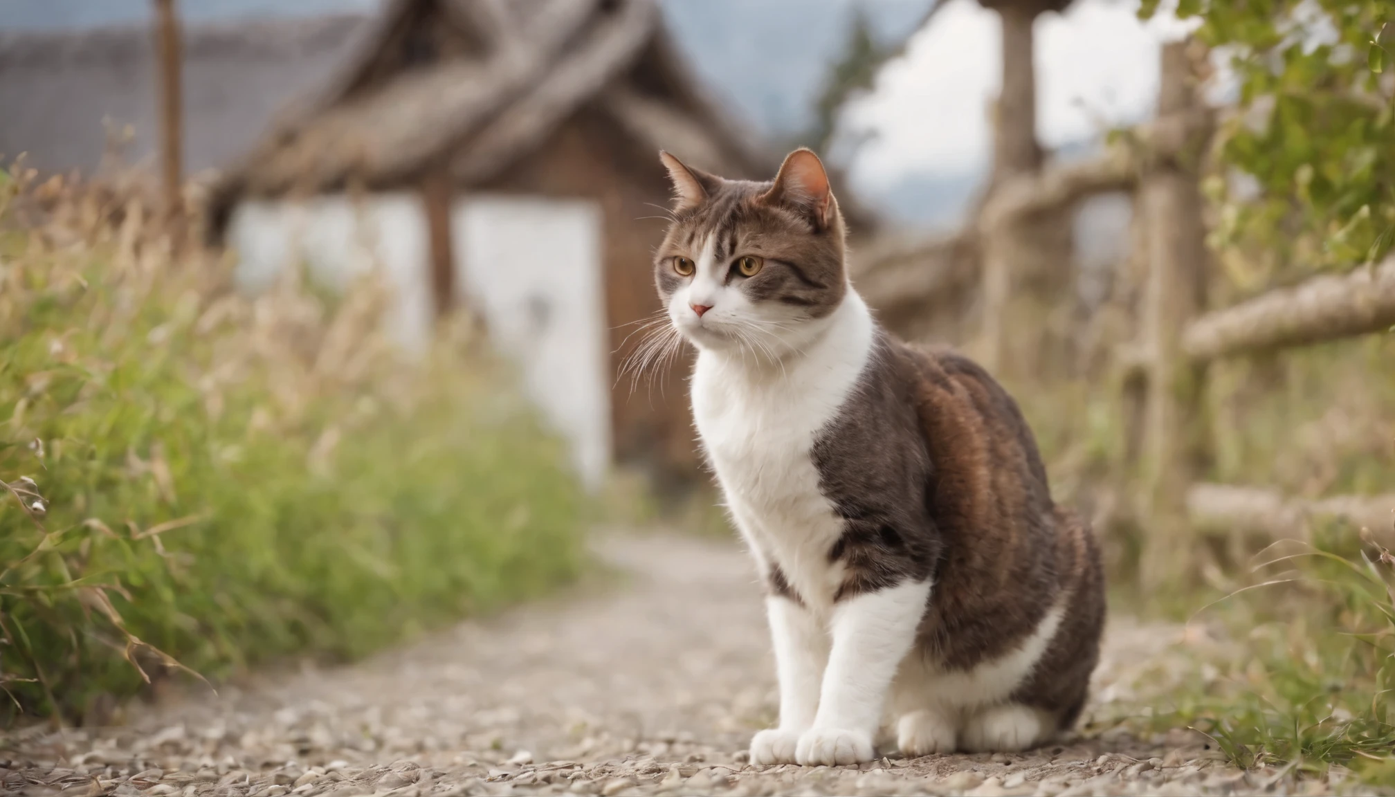 Shirakawa-go，the cat is walking