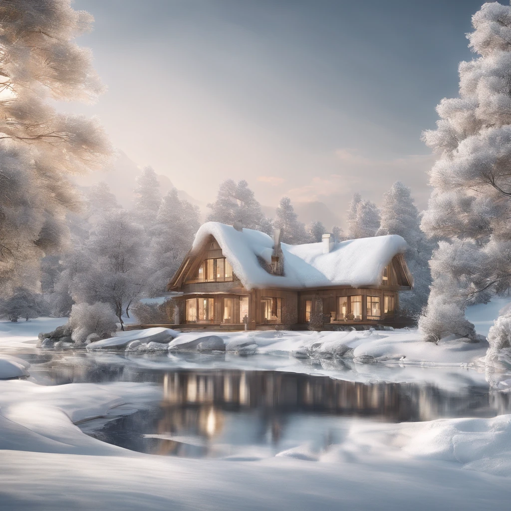 Winter cottagecore landscape