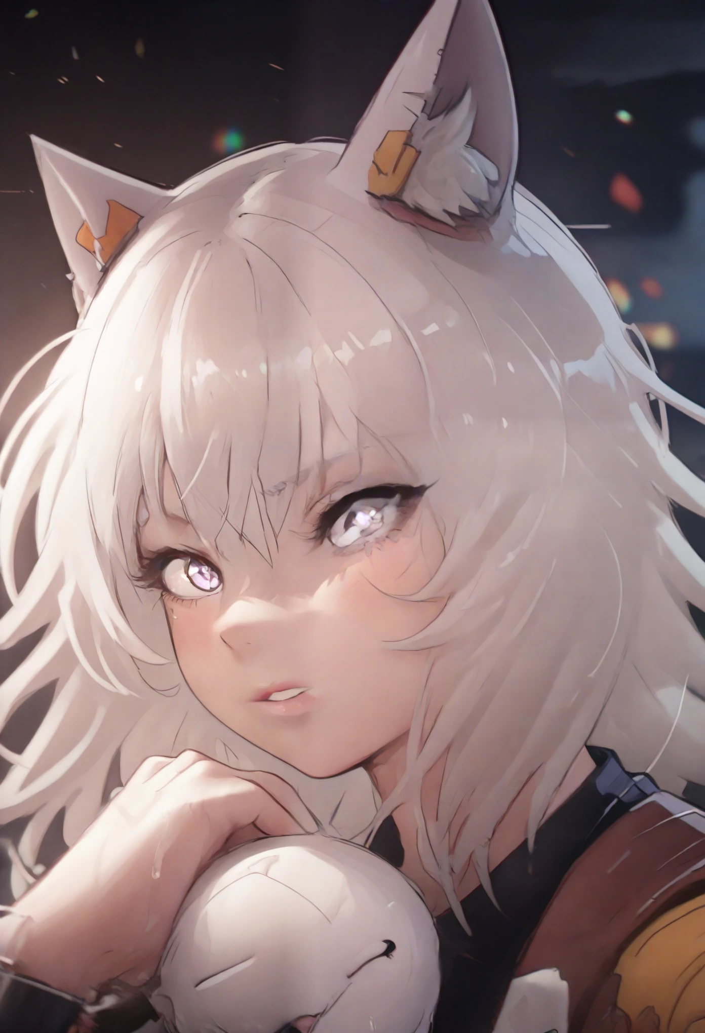 garota anime com cabelo preto e olhos vermelhos segurando um sinal de paz, anime catgirl, anime  com orelhas de gato, cute anime catgirl, estilo de arte anime moe, linda garota-gato de anime, anime cat, Nekomimi,  gato anime muito linda, visual de anime de um gato fofo,  com orelhas de gato, garota gato atraente, Gamoe Yandere, Melhor qualidade, absurdos, 1 garota, Sozinho, IncrsNikkePerfil, corpo todo, camada de zoom, Seios detalhados e bonitos, segurando arma, segurando arma, congelar, owoface,  ((olhos verdes, olhos brilhantes futuristas, olhos bem alinhados)), rosto extremamente detalhado, ((mechanical body,  (rosto, postura de luta), arma perfeita, arma detalhada, segurando arma, ciborgue, joints, corpo coberto, (cinematic lighting), {{Orelhas de Gato}}