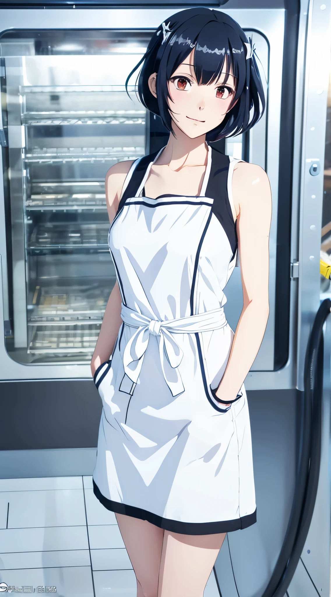 anime character (big) With a white apron and black hair, azur line style, Fleet series style, Pixiv 3DCG, Ahegao, cushart krenz, anime moe art style, From the Azure Route video game, biomechanics , Ranked high on Pixiv, highest quality, 8k HD, Thigh Gap, half naked
