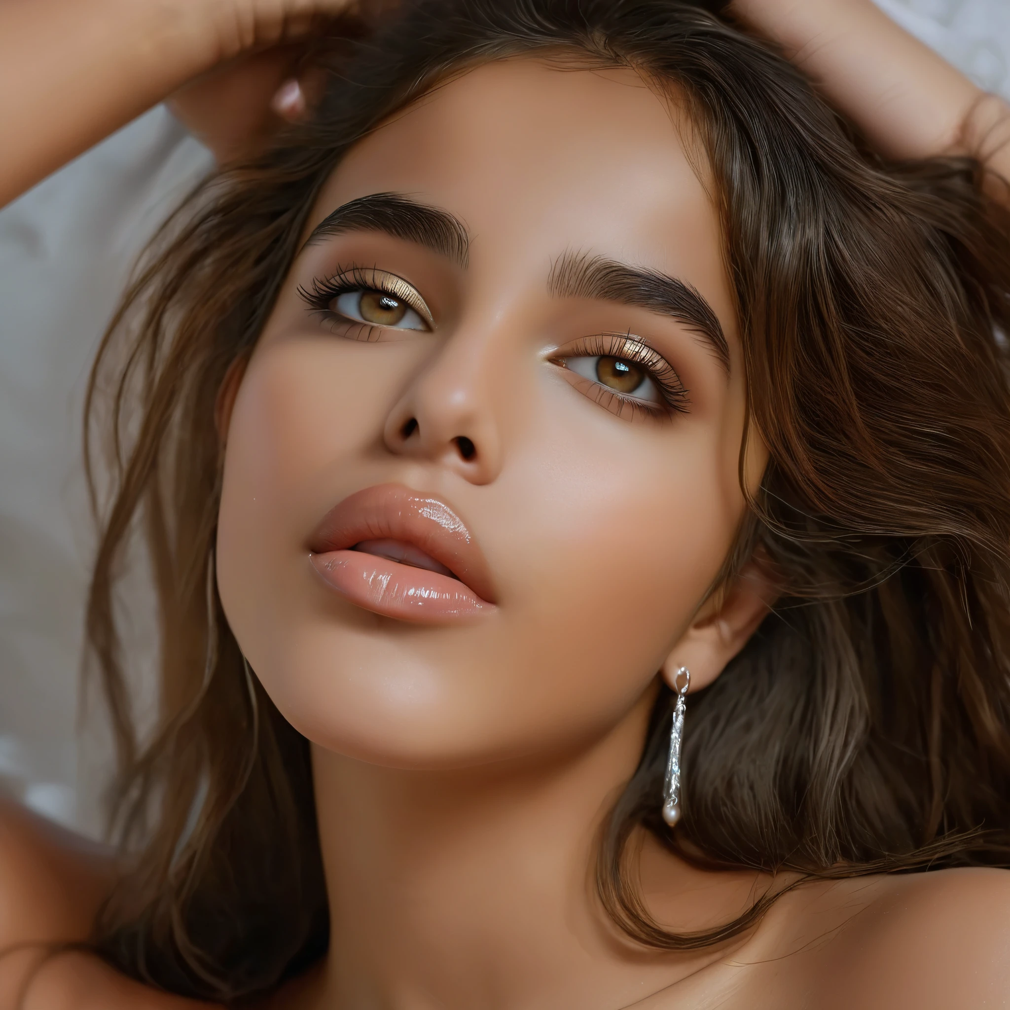 (best quality,4k,highres:1.2),ultra-detailed,(realistic,photorealistic:1.37),(full body nude photo:1.4), nude artwork,beautiful and innocent 15-year-old Saudi Arabian girl, untouched beauty, breathtakingly detailed features, natural beauty, raw and pure, captivating female gaze, delicate skin, flawless complexion, expressive eyes, rosy lips, flowing silky hair, gentle and graceful pose, soft natural light, artistic composition, sensuality, artistic nudity, harmonious colors and tones, intimate atmosphere, super detailed moist skin, hyper detailed iridescent eyes, dark circles, (Beautifully raised areola:1.5), (NSFW:1.3), A masterpiece photo that fully expresses sexual pleasure.