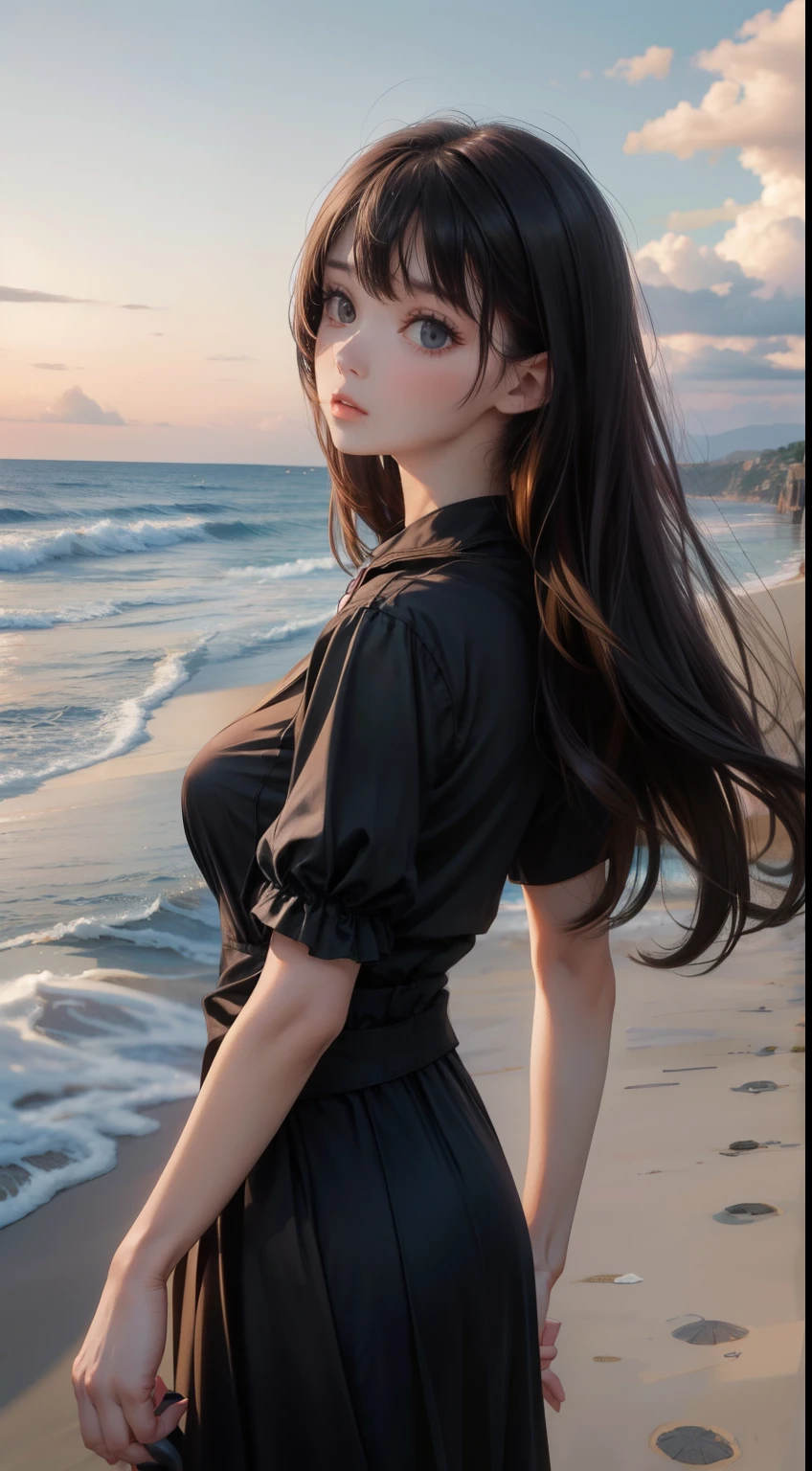 Beach,Black Hair,Straight hair,Black Dress,Nipples,smoking,Super high quality,masterpiece,super high quality,Ultra-high resolution,Best image quality,Top class,最high quality,Highest Resolution,high quality,beautiful,beautiful,high quality,Genuineな質感,Genuine,8k,detailed,Two-dimensional beautiful girl