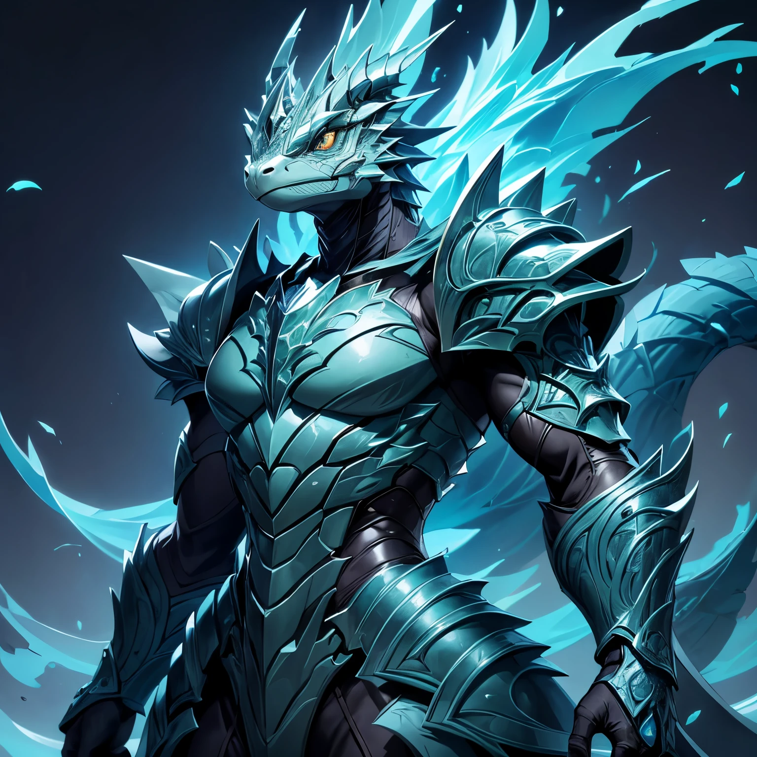 damn it_Sci-fi anthropomorphic Komodo Dragon King. show the whole body. The skin color is blue-green. There are horns on the head. Armor with intricate details. Rich texture of scales. Professional studio shooting. surreal, intricate details