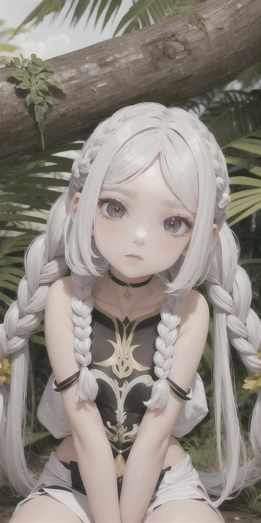 Melhor qualidade, obra de arte,cabelo branco, olhos dourados,Roupas brancas, olhando pra cima, tronco,mecha de cabelo,pele clara,side braids