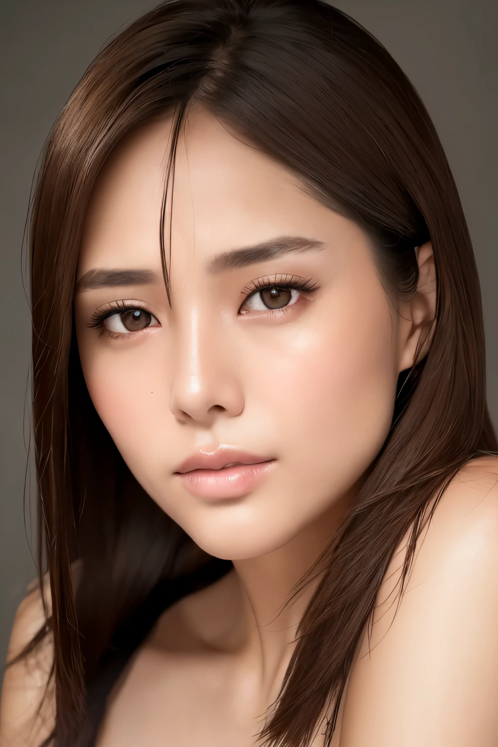 ​masterpiece, Best Quality, masutepiece, hight resolution, 1girl in, High Detail RAW Color Photography of Beautiful Women, Beautie, ighly detailed, Soft lighting, Textured skin, face perfect, Sharp pupils, Realistic pupils, Optimal ratio, (Detailed face:1.4), (Realistic brown eyes:1.2), (High Proportion Realistic Breasts), (Realistic medium breasts), (Closed mouth:1.5), Slender body, Photography, Detailed skin, Realistic, Photorealsitic, Highly detailed, High Detail RAW Color Art, diffused soft lighting, Shallow depth of field, sharp focus, Cinematic lighting, 
a closeup, (shorth hair:1.5), A dark-haired, (straight haired:1.5)
