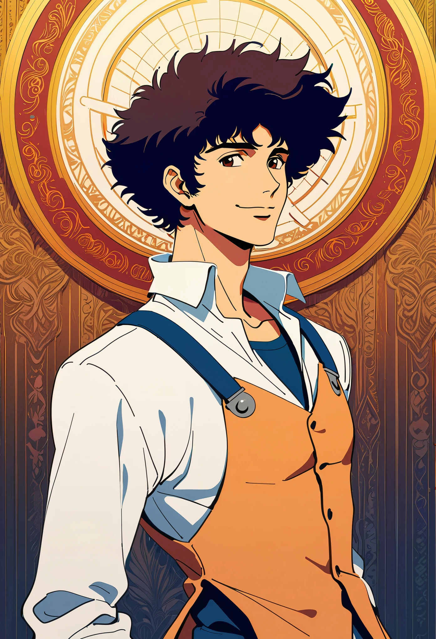 1 male, Male focus,Spike Spiegel, Cowboy Bebop, lively, beautiful, Picturesque, become familiar with, texture, Artistic,intricate details,Zentangle Elements,draw with thick lines,clear , ((sketch)),