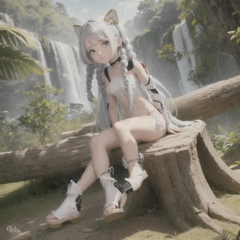 Melhor qualidade, obra de arte,cabelo branco, olhos dourados,Roupas brancas, olhando pra cima, tronco,mecha de cabelo,pele clara,side braids