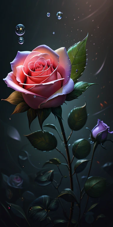highest quality, Super detailed, "赤Roseの花+Crescent Moon+night sky" ,ultra wide angle,accent lighting,Volumetric Lighting, (detailed light),((非常に繊細で美new)),HDR、Rose、赤いRose、Petals fluttering、art、Glowing water droplets、Water drops falling on the petals、A masterpiece of transparent painting、universe、poison々new、