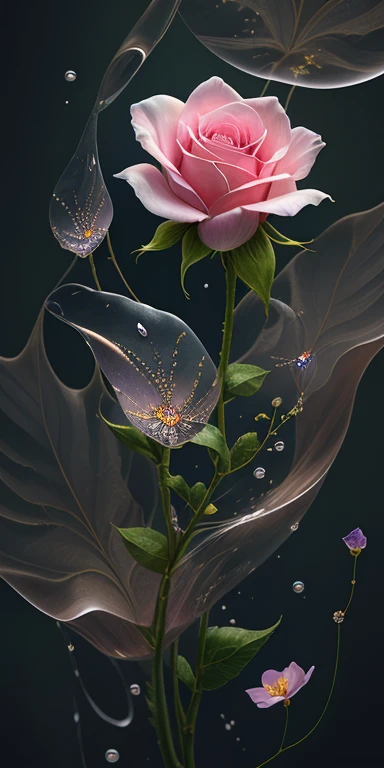 highest quality, Super detailed, "赤Roseの花+Crescent Moon+night sky" ,ultra wide angle,accent lighting, (detailed light),((非常に繊細で美new)),HDR、Rose、赤いRose、Petals fluttering、art、Glowing water droplets、Water drops falling on the petals、A masterpiece of transparent painting、universe、poison々new、ballerina、