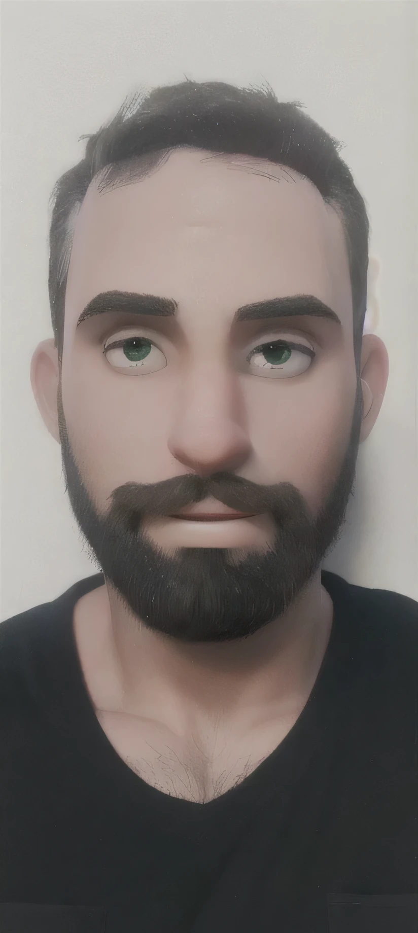 Um homem  branco olhando para frente com barba olhos verdes em um fundo branco, estilo disney pixar, alta qualidade, melhor qualidade