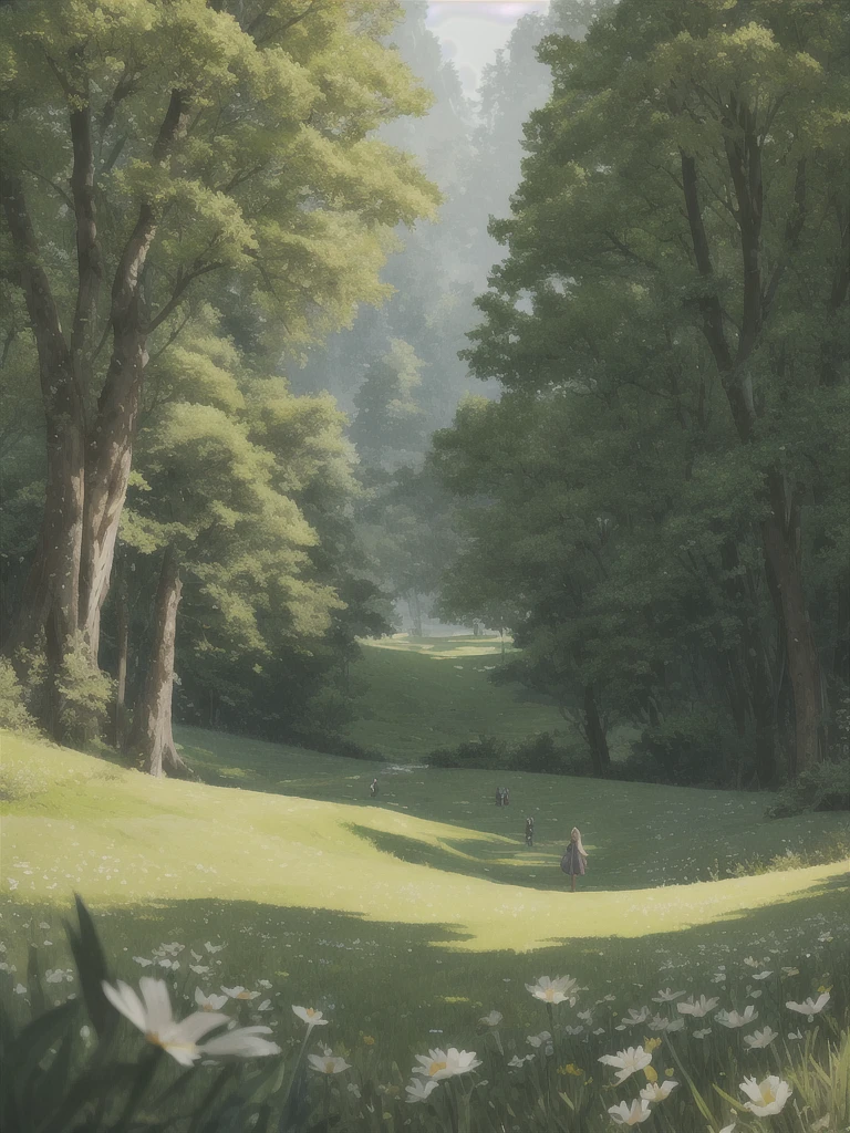 In a green meadow stands a girl leading a group of knights.
BREAK With a brave expression, she guides them towards their destiny.
BREAK Behind her, a green forest stretches and beyond, montanhas se erguem ao longe.
BREAK The most appropriate effect for this scene would be a watercolor painting technique to capture the softness of the meadow and the fluidity of movement.