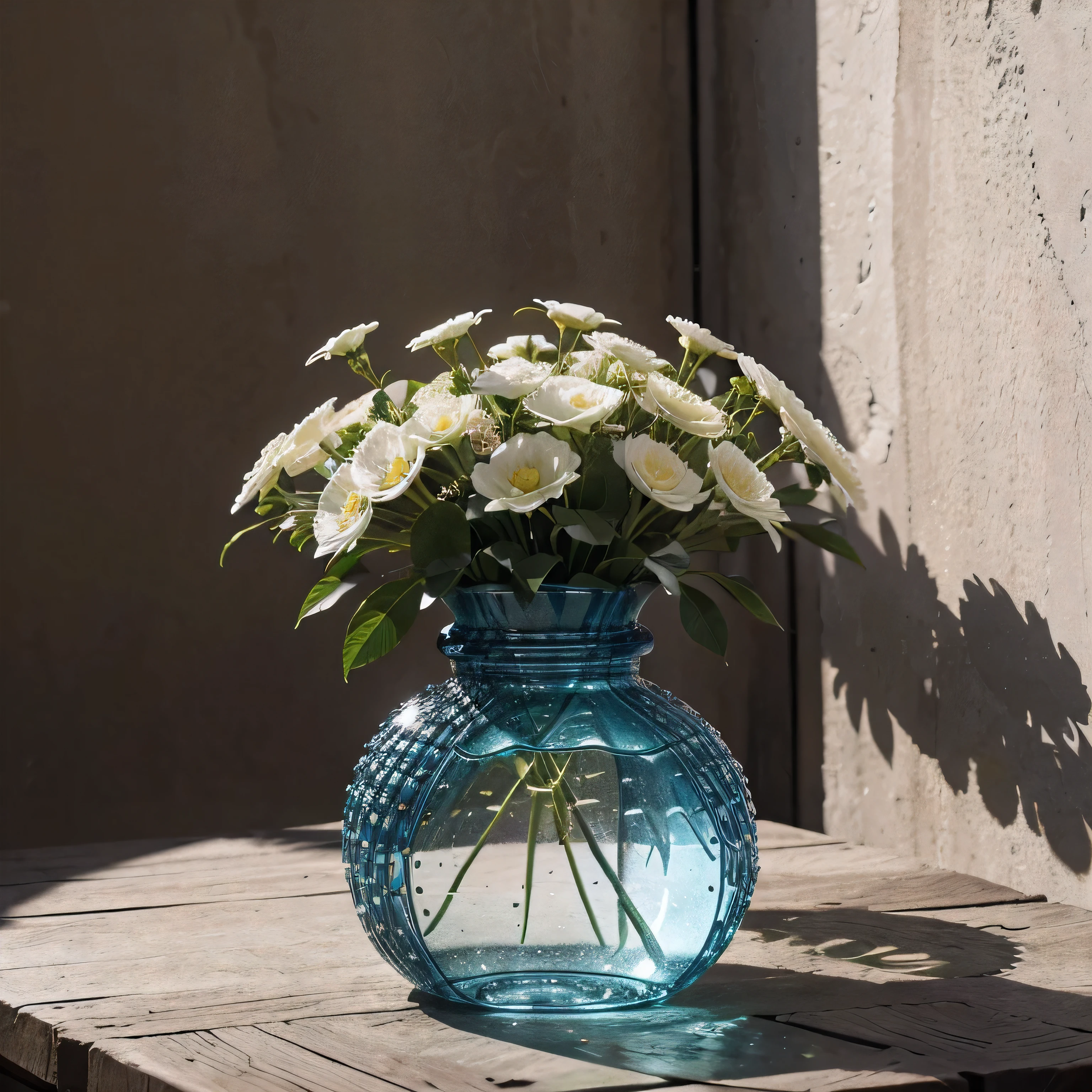 Create a hyperrealistic artwork in 4K resolution, showcasing insect-eater flowers meticulously crafted from recycled plastic bottles. Each bottle's intricate details should be distinctly portrayed, merging seamlessly into the intricate structures of the botanical masterpiece. The transformation from waste material to a complex and beautiful floral arrangement must be conveyed with precision and realism. The simplicity of the recycled bottles contrasts with the intricate patterns and forms of the flowers, creating a visually striking and thought-provoking piece that highlights the power of sustainable art.