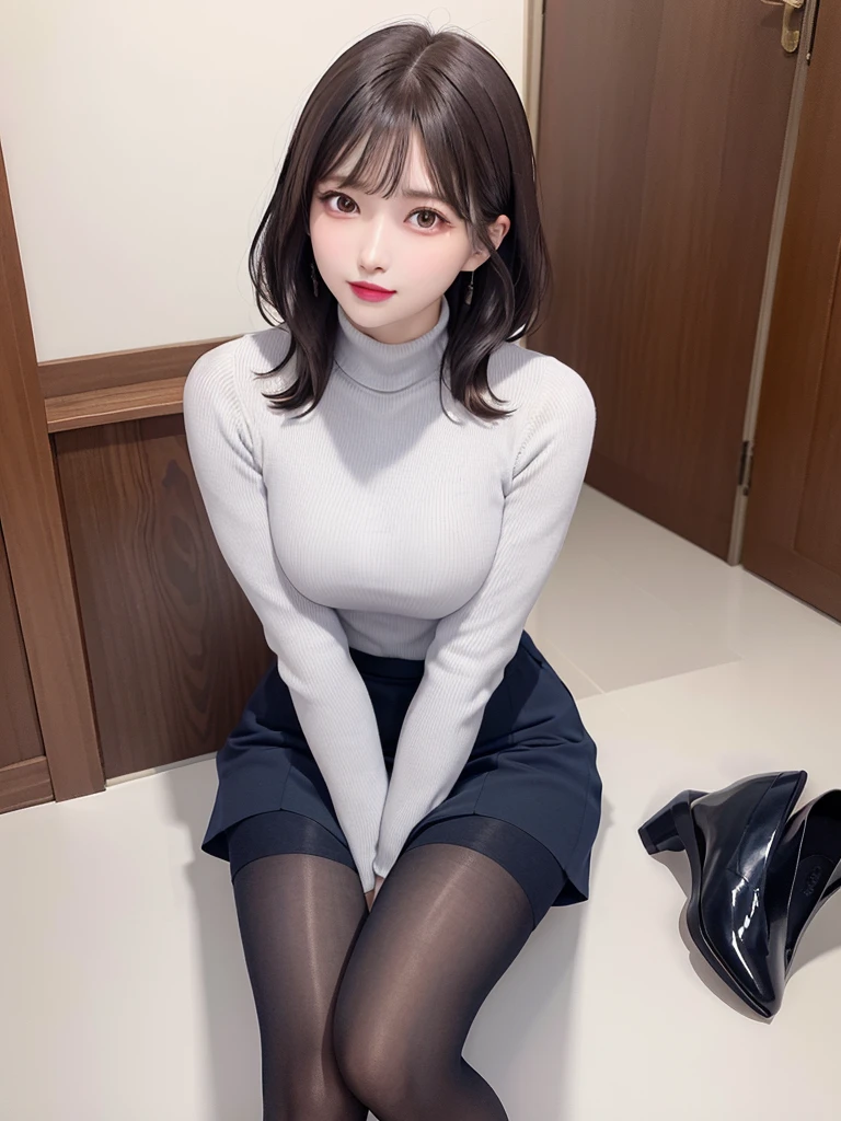 masutepiece, Best Quality, Illustration, Ultra-detailed, finely detail, hight resolution, 8K Wallpaper, Perfect dynamic composition, Beautiful detailed eyes,short bob, mid-chest, Natural Color Lip, Random and sexy poses,Smile,26 years girl、Colossal tits、Examination room、Red High-Neck Sweater: A cozy red sweater with a high neckline, perfect for chilly days. It adds warmth and style to your ensemble. Navy Blue Pencil Skirt: A classic and elegant choice. The pencil skirt typically falls just below the knee, creating a flattering silhouette1. Sheer Stockings: These delicate stockings add a touch of sophistication. They’re lightweight and perfect for pairing with skirts or dresses.doctor coat Blue High-Heeled Shoes: Elevate your look with blue high-heeled shoes. They elongate your legs and add a polished touch. Brown Hair: Your natural hair color complements the overall outfit. It’s versatile and goes well with various styles. White Coat (Like a Doctor): The white coat adds a professional touch, reminiscent of a doctor’s attire. It’s a symbol of authority and expertise.