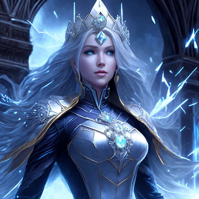 ( Marvel Gothic Diamond Princess: 1.3) precious,，Extremely detailed, ( Gothic Diamond Church 1.2)，Ice storms, spark of light, Metal shavings, Flying debris,  volumettic light，