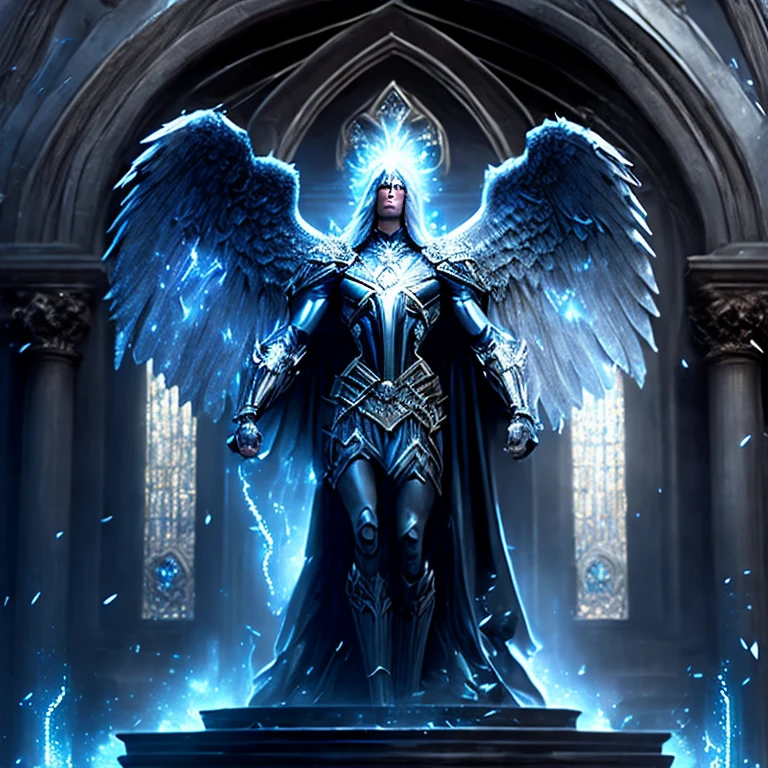 ( Marvel Gothic Diamond Angel: 1.3) Step out of the precious Gothic Diamond Church ,Extremely detailed, Ice storms, spark of light, Metal shavings, Flying debris, volumettic light,