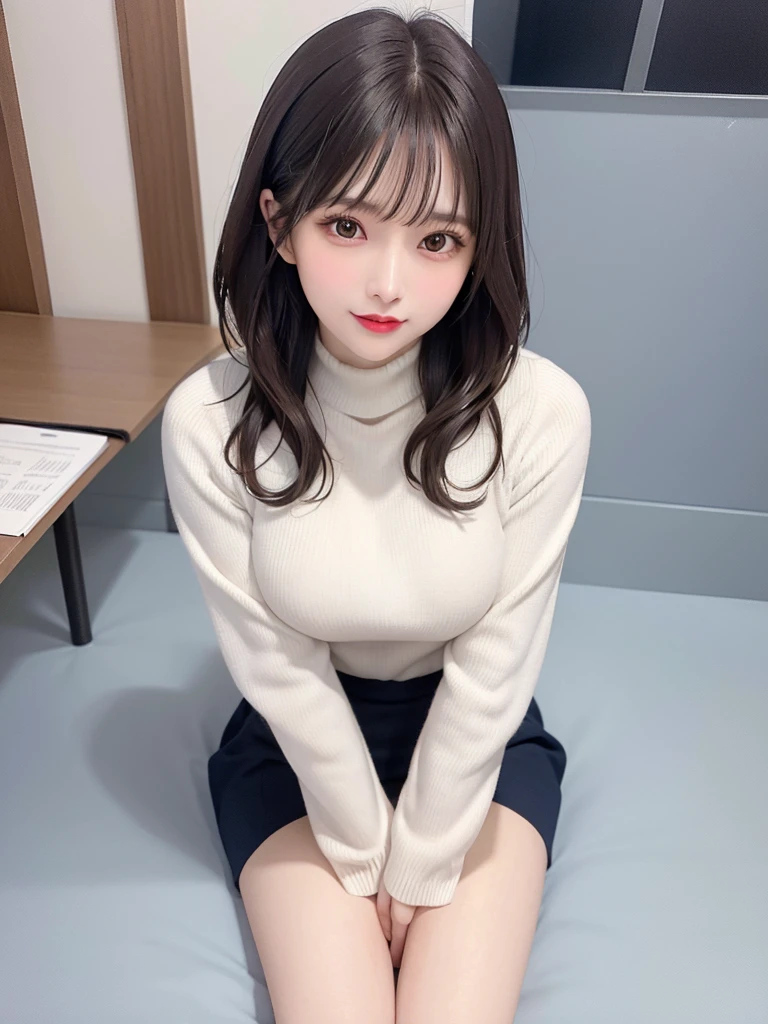 masutepiece, Best Quality, Illustration, Ultra-detailed, finely detail, hight resolution, 8K Wallpaper, Perfect dynamic composition, Beautiful detailed eyes,short bob, mid-chest, Natural Color Lip, Random and sexy poses,Smile,26 years girl、Colossal tits、Examination room、Red High-Neck Sweater: A cozy red sweater with a high neckline, perfect for chilly days. It adds warmth and style to your ensemble. Navy Blue Pencil Skirt: A classic and elegant choice. The pencil skirt typically falls just below the knee, creating a flattering silhouette1. Sheer Stockings: These delicate stockings add a touch of sophistication. They’re lightweight and perfect for pairing with skirts or dresses.doctor coat Blue High-Heeled Shoes: Elevate your look with blue high-heeled shoes. They elongate your legs and add a polished touch. Brown Hair: Your natural hair color complements the overall outfit. It’s versatile and goes well with various styles. White Coat (Like a Doctor): The white coat adds a professional touch, reminiscent of a doctor’s attire. It’s a symbol of authority and expertise.