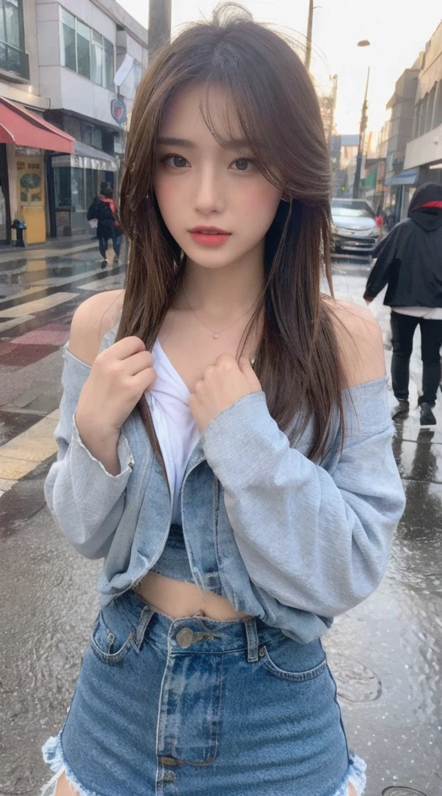 whole body、Nude,Sexy and firm super small breasts、Sexy cute looks and cute 15 year old beautiful girl, Beautiful and sexy face、A strong wind blows my hair in front of my face、Beautiful long straight greyish-beige hair with beautiful, cute and sexy eyes hidden by long bangs、Completely ?????、See-through,Light blue eyes、Shorts、Off the shoulder、White tube top、Down blouse、bent over、bowing、