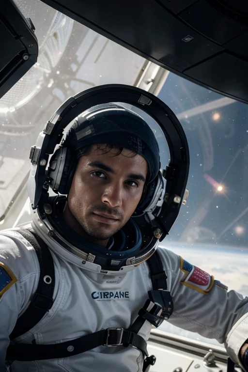 Crie um astronaltaa com trages especiaais da espace X do sexo masculino de peles escuras
