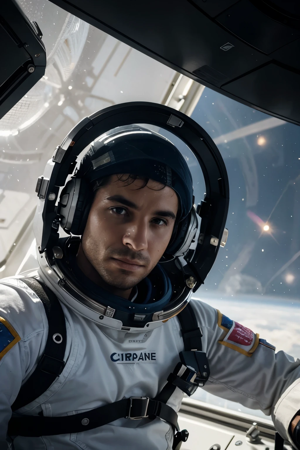 Crie um astronaltaa com trages especiaais da espace X  do sexo masculino  de peles escuras 