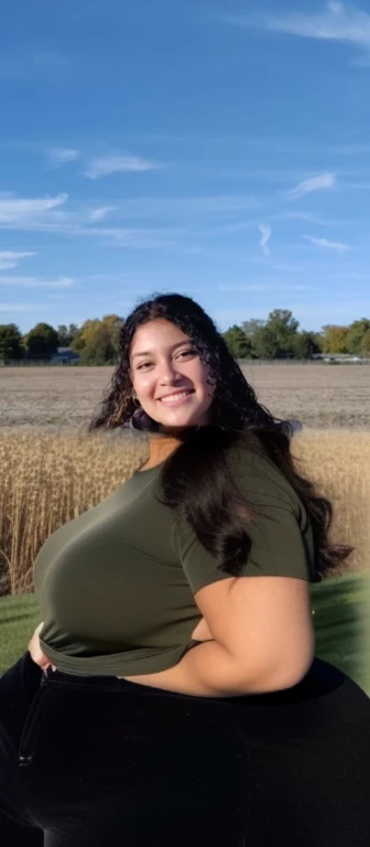 arafed woman n in a field with a blue sky, profile picture, profile pic, with a tree in the background, profile image, headshot profile picture, profile shot, with earth in the background, alanis guillen, 🍂 cute, with a park in the background, top half of body, full body shot close up, neck zoomed in, upper body close up, Big , huge , no clothes, sexy, cute, minimal clothes, thick, bbw, chubby stomach, thick nipples, nipple piercings, large areola, hard nipples, piercing through shirt, nipples hard through shirt, chubby stomach showing, tummy spilling over the side, muffin top, no pants, stomach too big for panties, super extra wide hips, huge hips, thick hips, standing, shown down to hips, from front