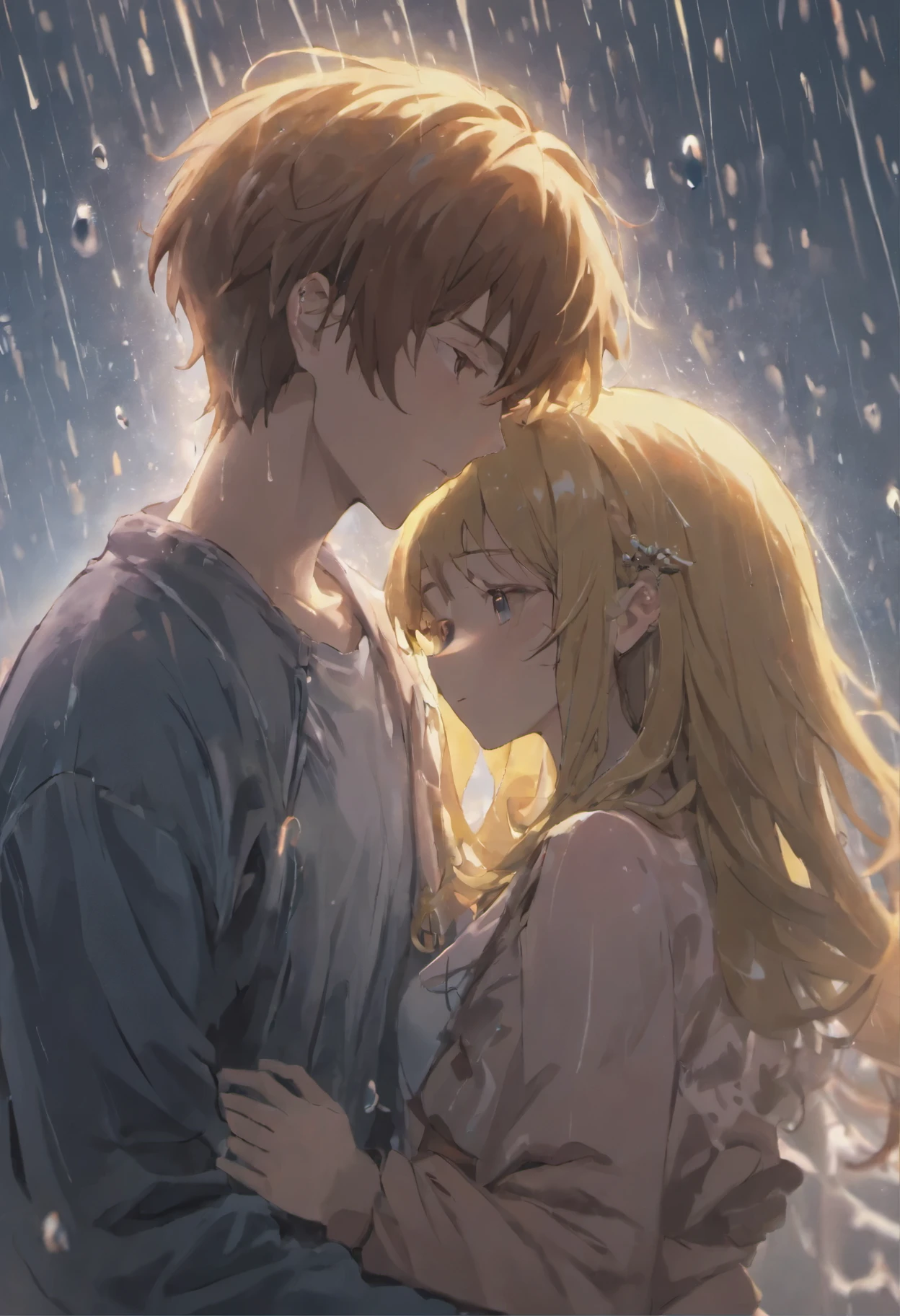 (best quality,4k,8k,highres,masterpiece:1.2),ultra-detailed,(realistic,photorealistic,photo-realistic:1.37),rain,
couple,hugs,romantic,embrace,love,affectionate,gentle touch,joyful moments,passion,shared intimacy,wrapped in each other's arms,drenched in rain,
authentic emotions,wet hair,raindrops glistening on their skin,giggles,whispered words of love,warmth of their bodies,bliss,
kidney-bean-shaped Healing Piercings on both of their hands,delicate pitter-patter of rain,vivid colors,love-filled atmosphere,
soft lighting,water droplets reflecting the light,pure and tender,unbreakable bond,magical ambiance

(best quality,4k,8k,high resolution,masterpiece:1.2),Super detailed,(lifelike:1.37),rain,
couple，Embrace，romantic，Embrace，love，Intimate touch，Happy moments，Passion，Shared Intimacy，彼此Embrace，Body wet by rain，
true emotions，wet hair，Raindrops glistened on their skin，Giggles，Whispered words of love，body temperature,
bright colors,Loving atmosphere,
soft light,Water drops reflect light,Pure and gentle,An unbreakable bond,Magical atmosphere