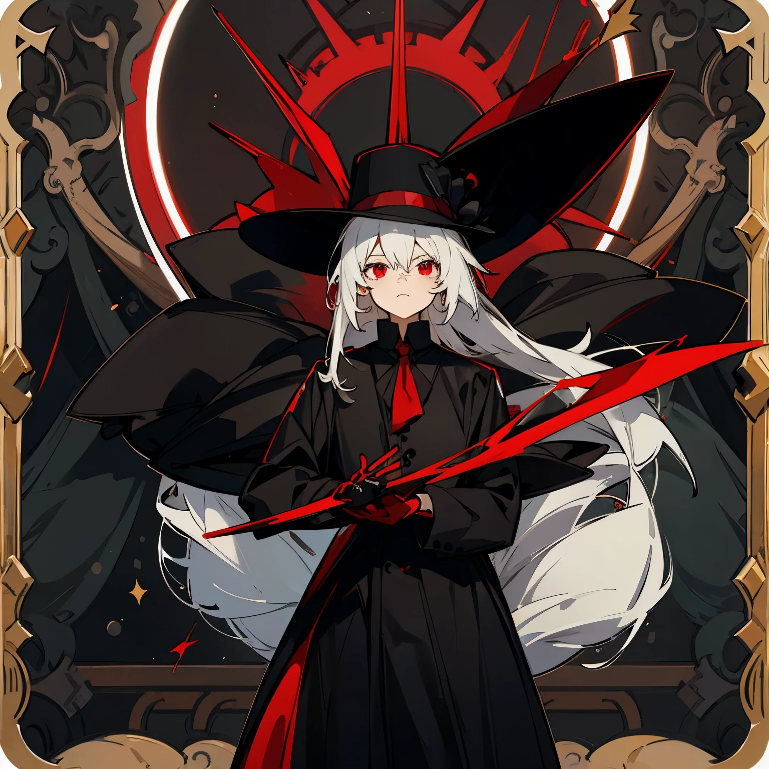 Man with black body with black clothes, black hat and red eyes A manipulator 