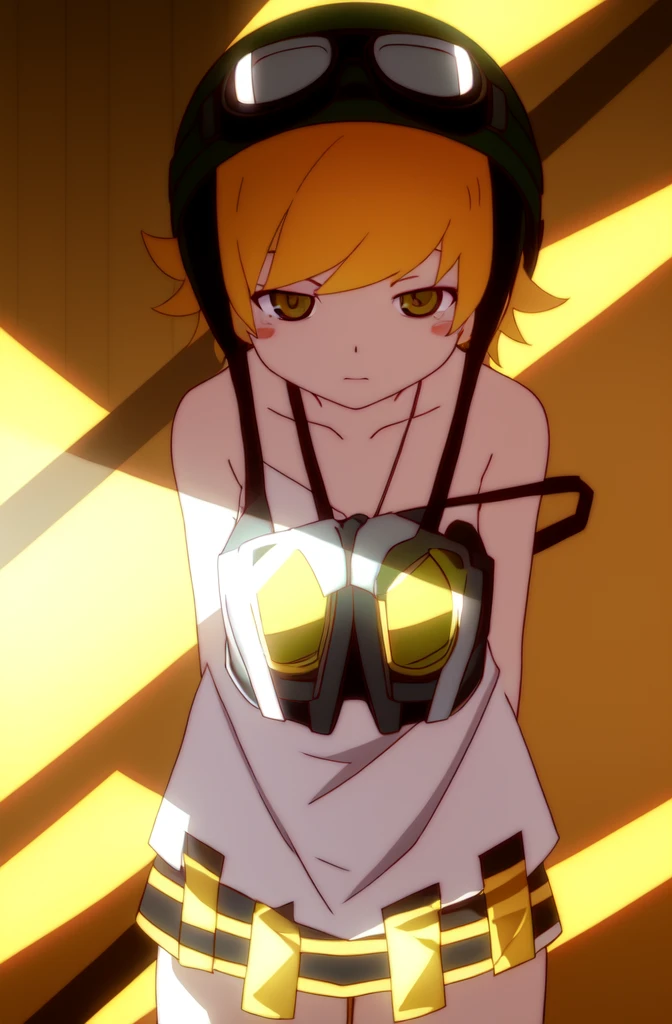 shinobu, helmet, goggles, strap slip, goggles on head, 8k, masterpiece, absurdres, anime,