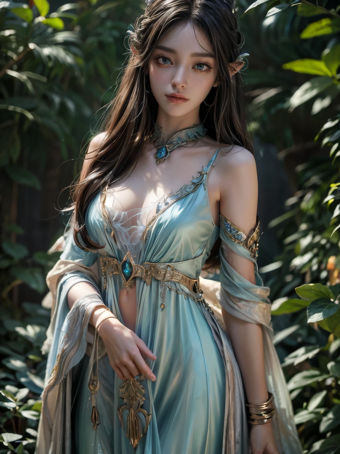 Create a mesmerizing full-body portrait of Epoch Elves in masterpiece quality, with a resolution of 4k and high-detail. This art piece showcases ultra-realistic representations of ethereal beings, featuring fantastical colors and radiant lighting.
The fine art depiction highlights harmonious compositions and dazzling visual effects, emphasizing their otherworldly appearance. Each elven beauty radiates an ethereal glow, with detailed facial features and captivating, glowing eyes. Their long, flowing hair cascades around them, adding to their enchanting allure.
Whimsical creatures accompany them, adding a dreamlike element to the scene. The use of