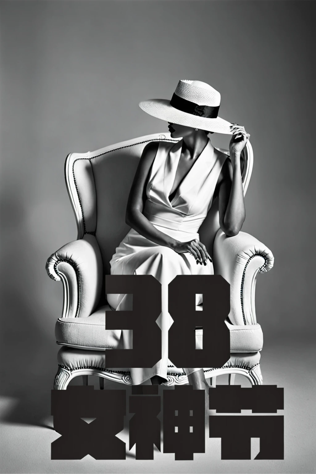 there is a woman sitting on a chair with a hat on, inspired by Lillian Bassman, sitting in an armchair, inspired by Germaine Krull, sitting on an armchair, shrouded figure, sitting in a chair, sitting in a lounge, sitting in chair, sitting in fancy chair, inspired by Carrie Mae Weems, sitting in a plastic throne, seated