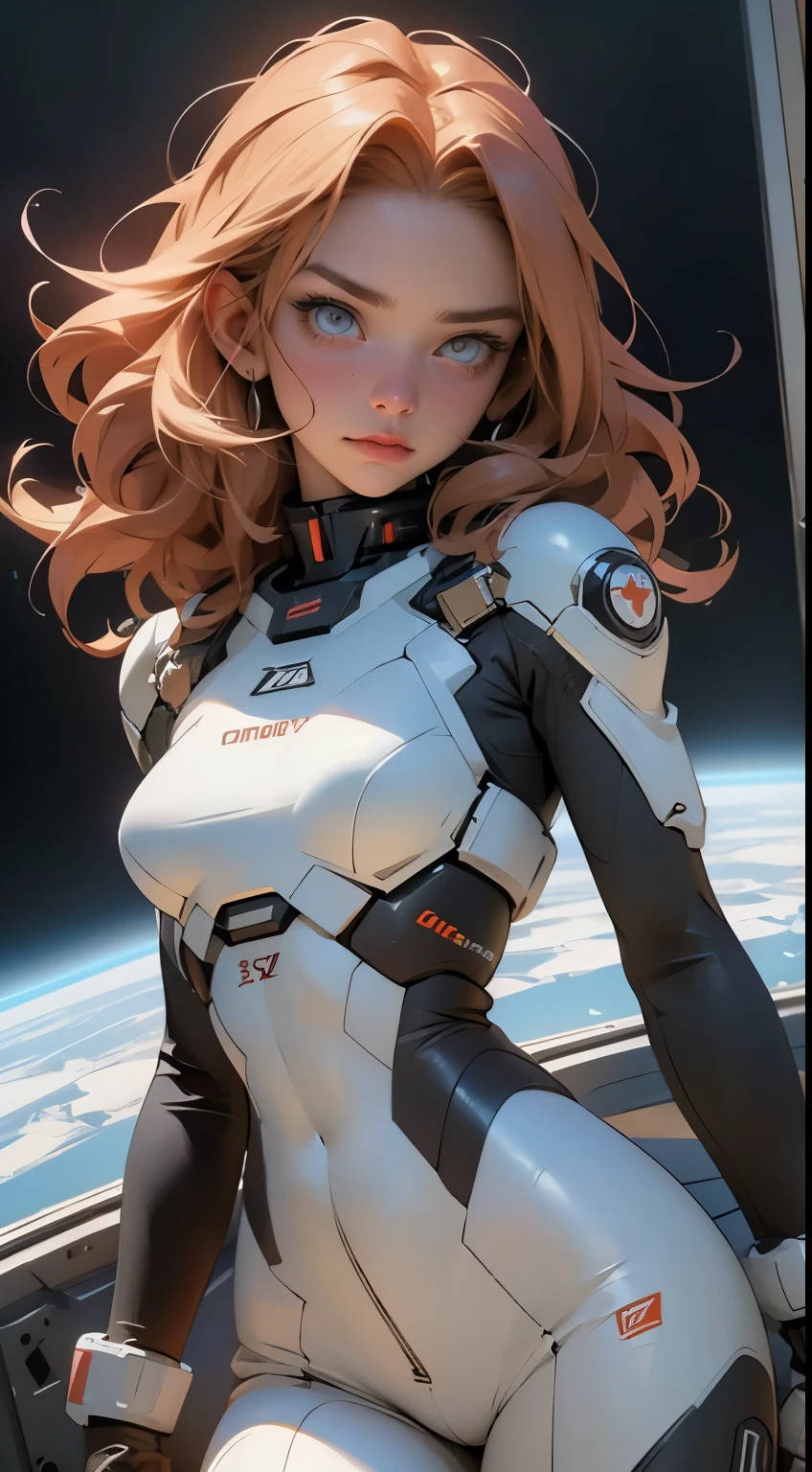 gritty hair fit body big breasts slim thighs slim waist pilot suit alone looking at the viewer in space long hair blushing determination, 8k, Detalle extremo,More detailed 8K.motor irreal:1.4,UHD,La mejor calidad:1.4, fotorrealista:1.4, textura de la piel:1.4, obra maestra:1.8,obra-prima, mejor calidad,objeto Objeto], (detailed face features:1.3)