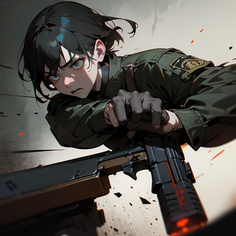 with gun, dangerous weapon, realistic gunshot effects, dark background, dramatic lighting, intense expressions, intense action, high-quality illustration, violent scene, contrast between innocence and danger, emotional impact, cinematic style, gritty textures, cinematic color grading, detailed facial features, impactful composition, disturbing subject matter, thought-provoking, cautionary tale