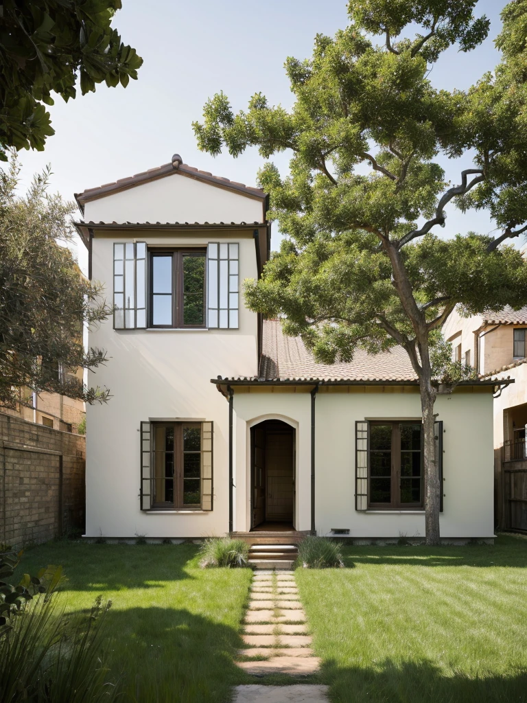 18 year old naked boy in the field two-story gable roof with path to the door with marble balustrade fifteen windows surrounded by trees and naked boys outside it