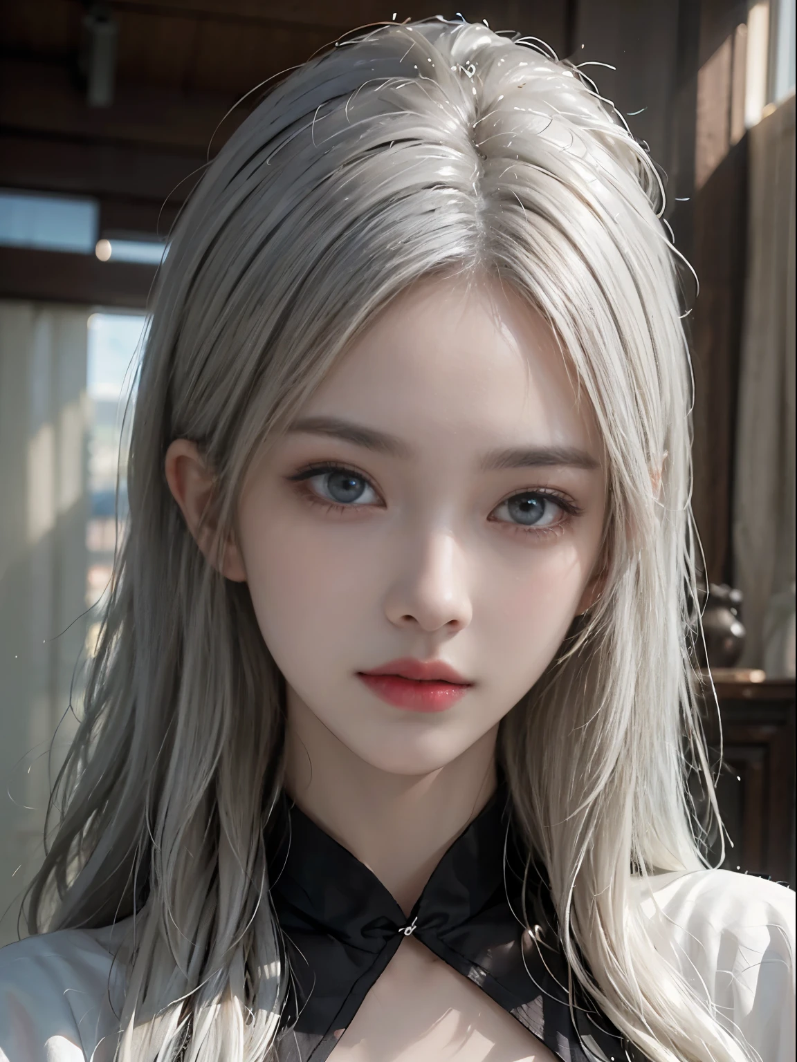 Realistically, high resolution, 1 girl, White hair rings, Black eye, Chinese feelings, Hanfu,High resolution,Highly detailed facial and skin textures, Delicate eyes,Surreal,Super real photos,Very detailed CG unified 8k wallpaper,(masterpiece),(best quality),(Ultra Detailed),(Super real photos),(Best Character Detail:1.36),There is light on the face, movie lighting,illustration, Very detailed,Level verbose, High resolution, Very detailed, best quality, masterpiece,Highly detailed facial and skin textures, Delicate eyes, Double eyelids,Surreal,Super real photos,美丽Delicate eyes,(Detailed face)