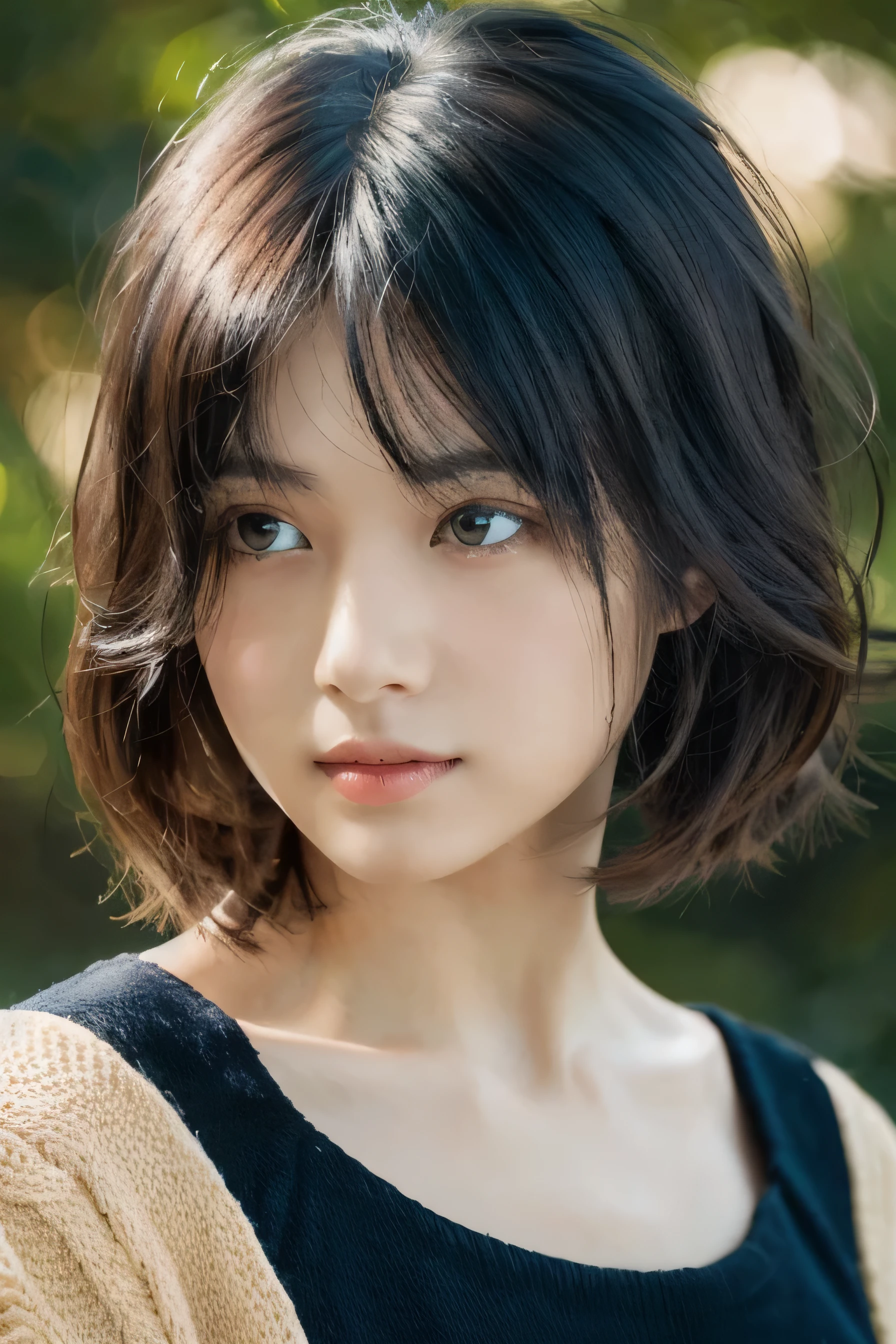 , Blown by the long wind [Blue-black:.3] hair,looking at the viewer, (masterpiece:1.3), (8K, realistic, Raw photo, highest quality: 1.4), Japanese, (1 girl), beautiful face, (Realistic Face), (black hair, short hair:1.3), beautiful hairstyle, realistic eyes, detailed and beautiful eyes, (realistic skin), beautiful skin, Charm, ultra high resolution, surreal, very detailed, golden ratio,