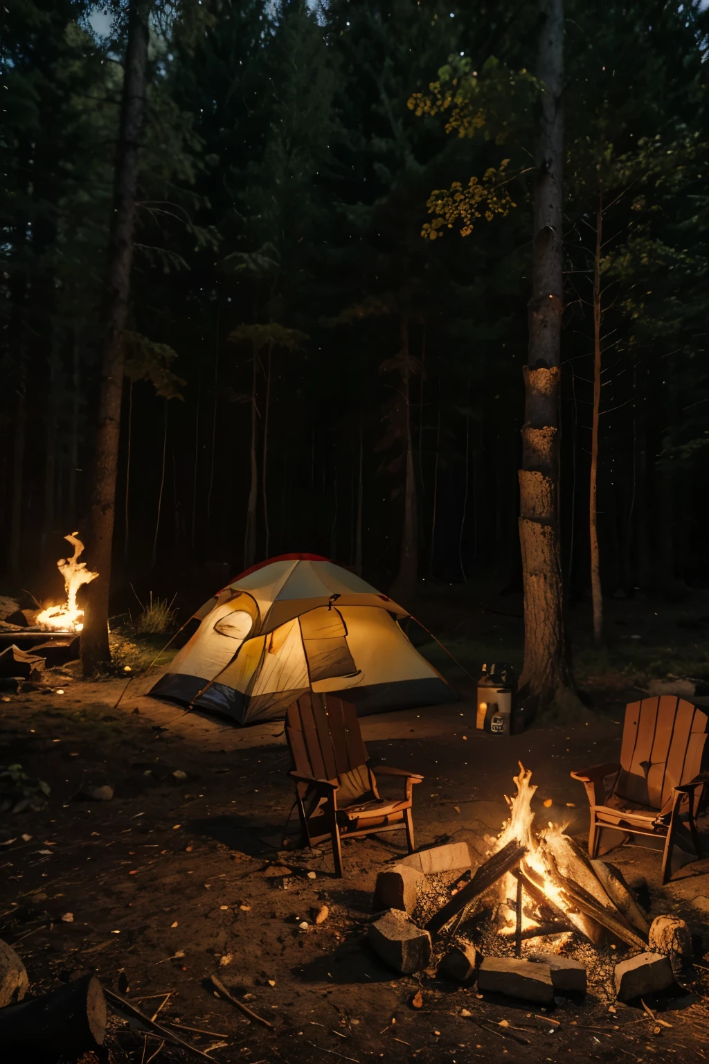 there is a tent with a fire inside of it in the woods, camping, evening!! in the forest, barrel fires and tents, at a campfire in the forest, forest picnic, adventuring gear, glamping, ❤🔥🍄🌪, outdoors setting, cozy place, adventuring, my home, cozy environment, wilderness ambiance, outdoors, masterpiece!!